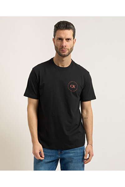 Calvin Klein Erkek Bisiklet Yaka Kısa Kol Pamuklu Önü Yazı Desenli Siyah T-Shirt