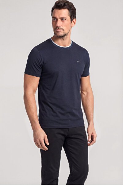 PAUL&SHARK Erkek Kısa Kol Bisiklet Yaka Rahat Kesim Mavi T-Shirt