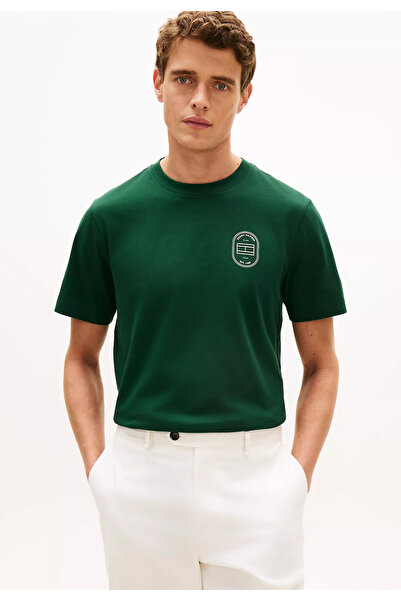Tommy Hilfiger Erkek Normal Kesim Yuvarlak Yakalı Pamuklu Kısa Kollu Yeşil T-...