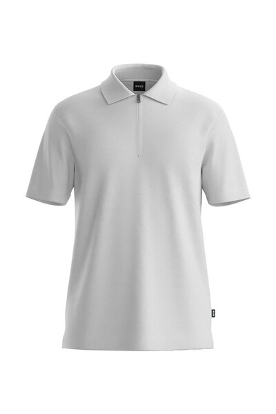 BOSS Erkek Regular Fit Yarım Fermuarlı Kısa Kollu Beyaz Polo Yaka T-Shirt