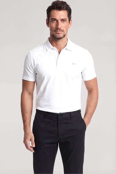 PAUL&SHARK Men's Regular Fit Metallic Logo Detailed Cotton Short Sleeve White...