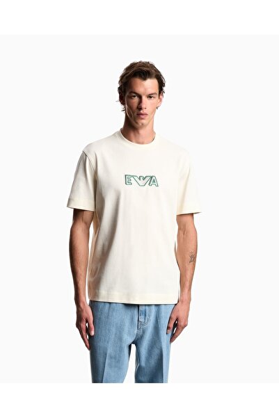 Emporio Armani Erkek Dokuma Bisiklet Yaka Kısa Kollu Günlük Beyaz T-Shirt