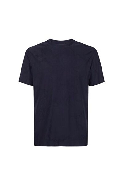 Emporio Armani Men's Short Sleeve Patterned Regular Fit Navy Blue T-Shirt