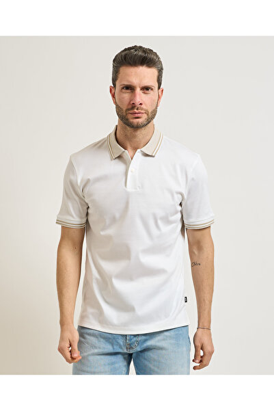 BOSS Erkek Regular Fit Logo Baskılı Kısa Kollu Pamuklu Beyaz Polo Yaka T-Shirt