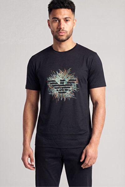 Emporio Armani Erkek Yarım Fermuarlı Pamuklu Kısa Kollu Lacivert T-Shirt