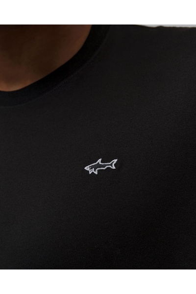 PAUL&SHARK Erkek Regular Fit Ribanalı Yakalı Metalik Logo Detaylı Pamuklu Kısa Kollu Siyah T-Shirt