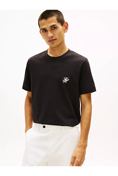 Tommy Hilfiger Erkek Regular Fit TH Logo İşlemeli Pamuklu Kısa Kollu Siyah T-...