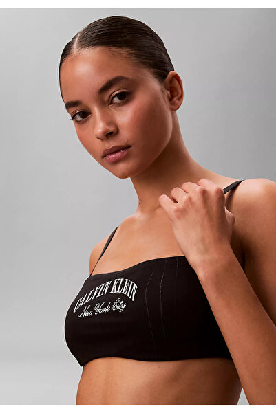 Calvin Klein Kadın Logo Detaylı Straplez Yakalı Crop Siyah Sütyen