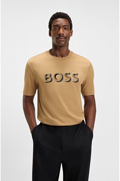BOSS Erkek Bisiklet Yaka Kısa Kol Pamuklu Bej T-Shirt