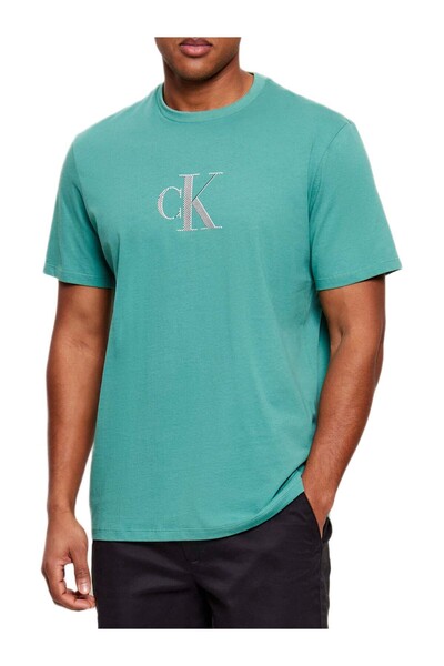 Calvin Klein Men's Short Sleeve Crew Neck Ck Lettering Detail Regular Fit Gre...