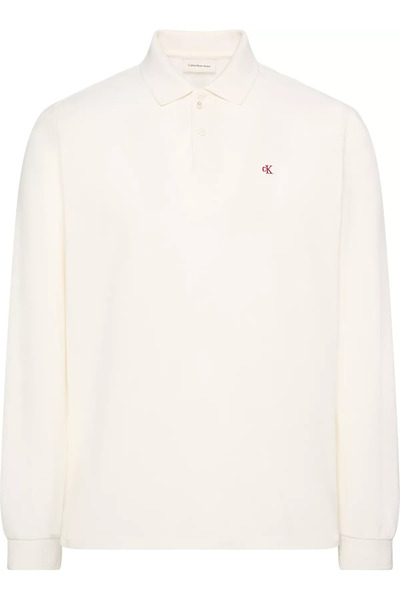 Calvin Klein Erkek Uzun Kol Regular Fit Düğme Kapama Beyaz Polo Yaka T-Shirt