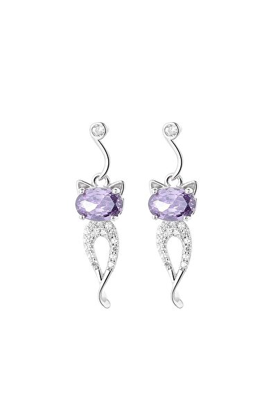 delis 925 silver earrings, JW1583, cat pattern, rhodium plated