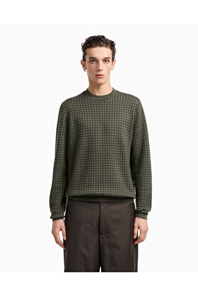 Emporio Armani Men's Jacquard Logo Printed Long Sleeve Crew Neck Khaki Sweats...
