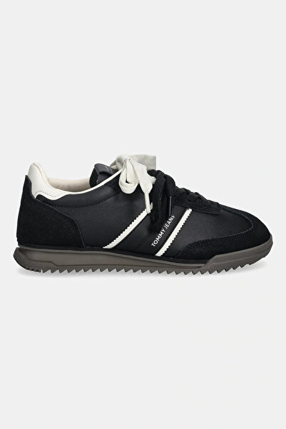 Tommy Hilfiger Kadın Yumuşak Süet Deri Rahat Tabani Siyah Sneaker