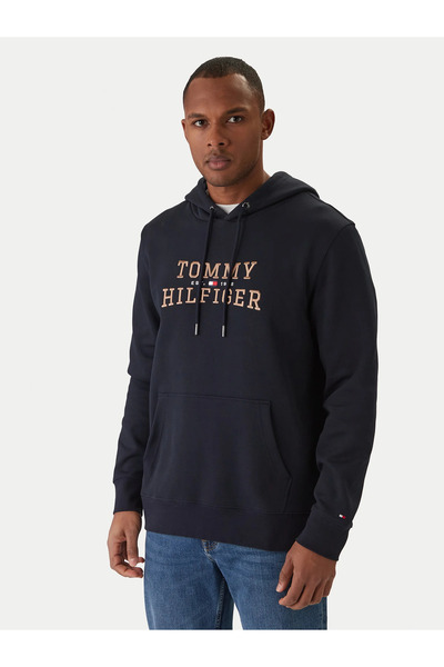 Tommy Hilfiger Men's Regular Fit Hooded Logo Embossed Long Sleeve Navy Blue S...