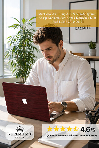 Mcstorey MacBook Air 13 inç A1369 A1466 Uyumlu Ahşap Kaplama Sert Kapak Koruy...
