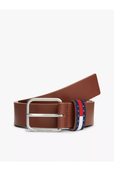Tommy Hilfiger Erkek TH Bayrak İmzalı %100 Deri Kahverengi Kemer