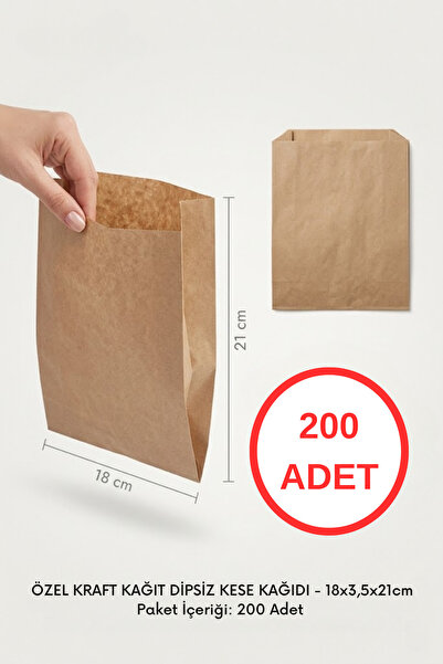 Lina Ticaret Pazarlama 200 Adet Kraft Kağıt Dipsiz Kese Kağıdı 18x3.5x21 cm G...
