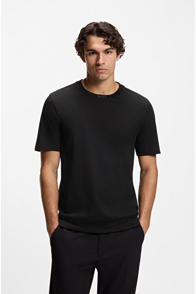 BOSS Erkek Logolu Yuvarlak Yakalı %100 Pamuklu Kısa Kollu Siyah T-Shirt