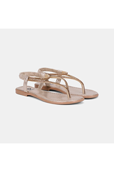 Desa Γυναικεία χρυσά σανδάλια σαγιονάρες με λάστιχο στην πλάτη και λεπτομέρει...