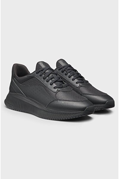 BOSS Erkek Monogram Logolu Nefes Alabilen Tasarımlı Siyah Sneaker