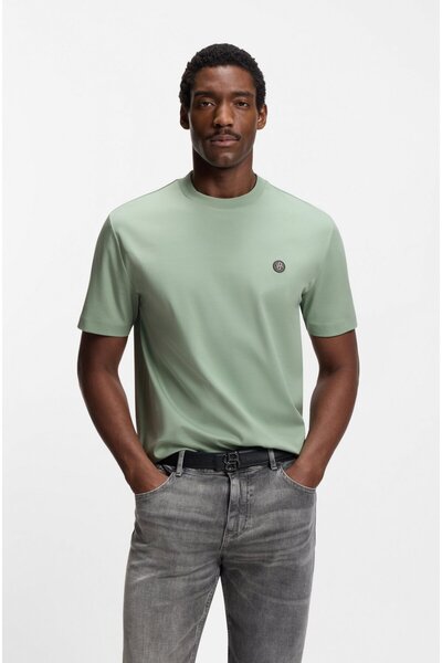 BOSS Erkek %100 Pamuklu Yuvarlak Yakalı Kısa Kollu Açık Yeşil T-Shirt
