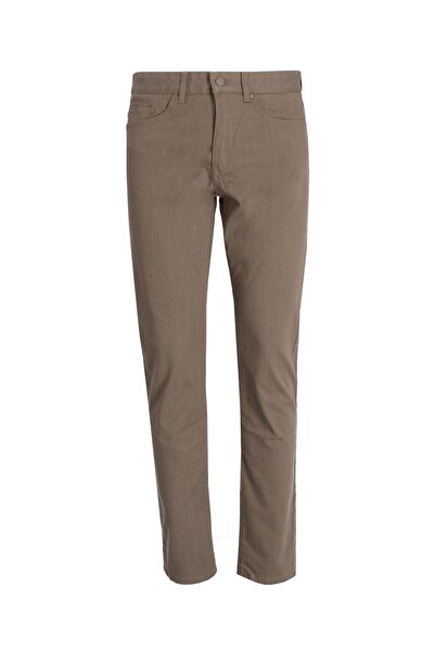 BOSS Erkek Normal Bel Dar Paça Düğme Kapama Düz Slim Fit Açık Kahve Pantolon