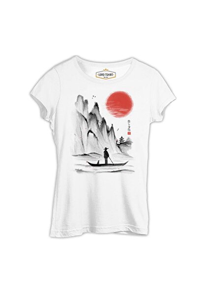 Lord T-Shirt Man on the Boat in Japanese Landscape White Women's Tshirt