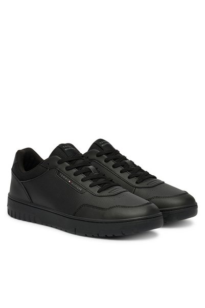 Tommy Hilfiger Erkek Deri Bağlamalı Rahat Taban Düz Model Siyah Sneaker