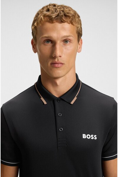 BOSS Erkek Slim Fit Kontrast Logolu Kısa Kollu Siyah T-Shirt