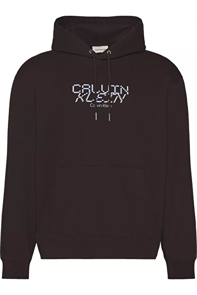 Calvin Klein Men's Hooded Collar Large Logo Printed Brown Sweatshirt