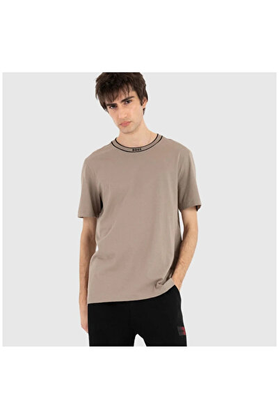 BOSS Erkek Logolu Yuvarlak Yakalı %100 Pamuklu Kısa Kollu Kahverengi T-Shirt