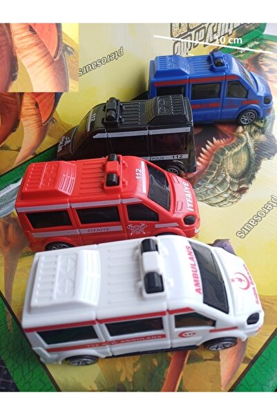 OYUNCAKSAHİLİ Minübüs Seti 4 Adet Geri Çekbırak Minibüs Jandarma Ambulans Kır...