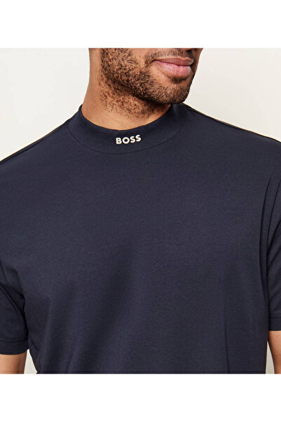 BOSS Erkek Normal Kalıp Logo Baskılı Yuvarlak Yaka Pamuklu Kısa Kollu Lacivert T-Shirt