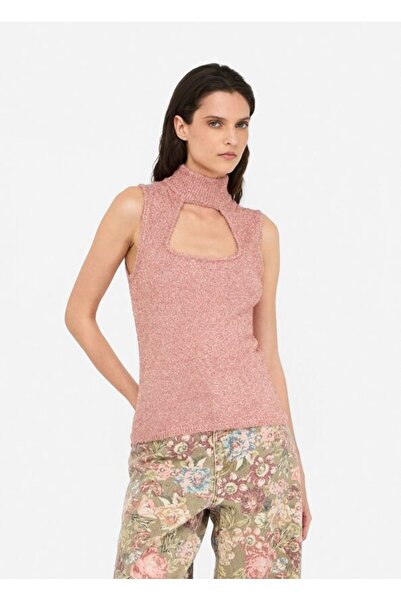 liu.jo Γυναικείο αμάνικο ροζ πουλόβερ με στενή εφαρμογή, εφέ γκλίτερ, ζιβάγκο...