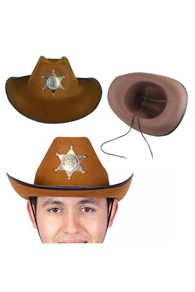 partidolu Καπέλο καουμπόη από τσόχα για ενήλικες με κορδόνια σε καφέ ρετρό