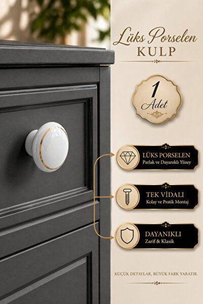 Badem10 (1 τεμάχιο) Vintage πορσελάνινη στρογγυλή λαβή σε λευκό χρώμα για έπι...