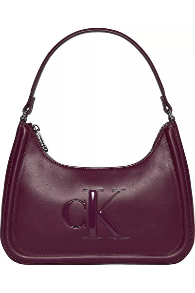 Calvin Klein Kadın Parlak CK Logolu Kısa Askılı Kırmızı Omuz Çantası