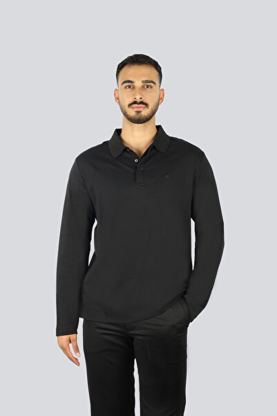 Calvin Klein Erkek Uzun Kol Regular Fit Düğme Kapama Siyah Polo Yaka T-Shirt