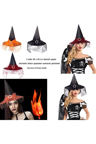 partidolu Halloween Dangling Black Lace Καπέλο μάγισσας για ενήλικες 3 τμχ 39...