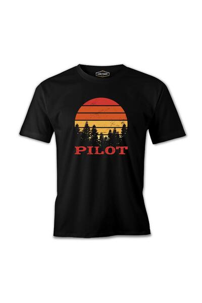 Lord T-Shirt تيشيرت رجالي أسود من Pilot Quote and Retro Sunset
