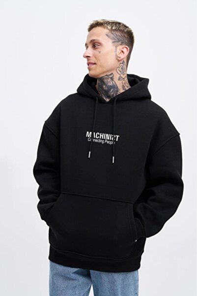 Machinist Ανδρικό φούτερ με στάμπα Connecting People με κουκούλα, μαύρο