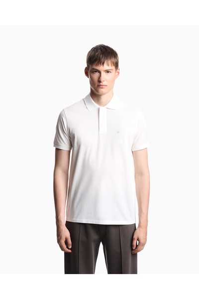 Emporio Armani Erkek Kartal Logolu Normal Kalıp Pike Pamuklu Kısa Kollu Beyaz...