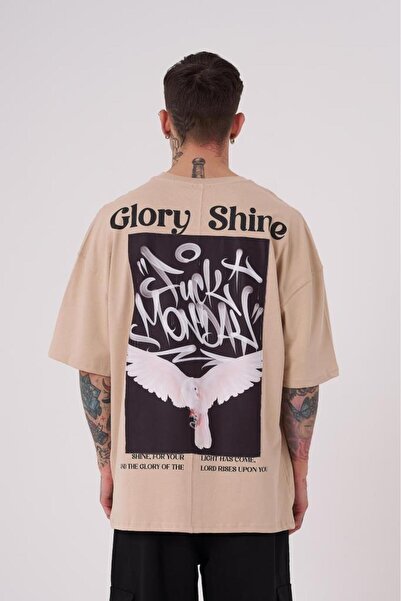 Machinist Ανδρικό μπλουζάκι Glory Shine με στάμπα Oversize σε μπεζ χρώμα