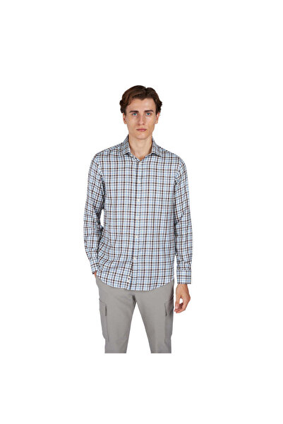 PAUL&SHARK Men's Regular Fit Square Patterned Cotton Long Sleeve Multi-Colore...