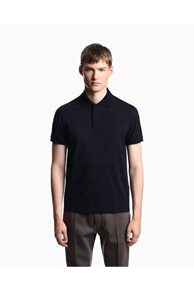 Emporio Armani تي شيرت رجالي ذو ياقة بولو من القطن بيكيه ذو تصميم عادي وشعار ...