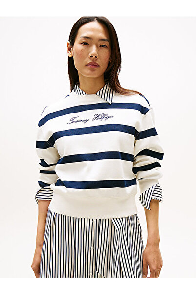 Tommy Hilfiger Γυναικείο λευκό φούτερ SCRIPT REG PIQUE SWTSHRT - WW0WW45743