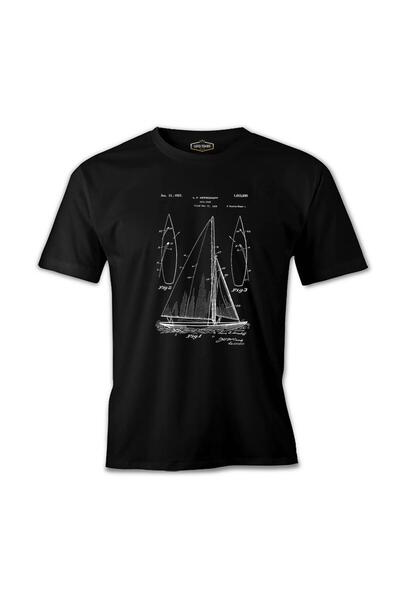 Lord T-Shirt نادي اليخوت - تي شيرت رجالي أسود على شكل قارب الشراع