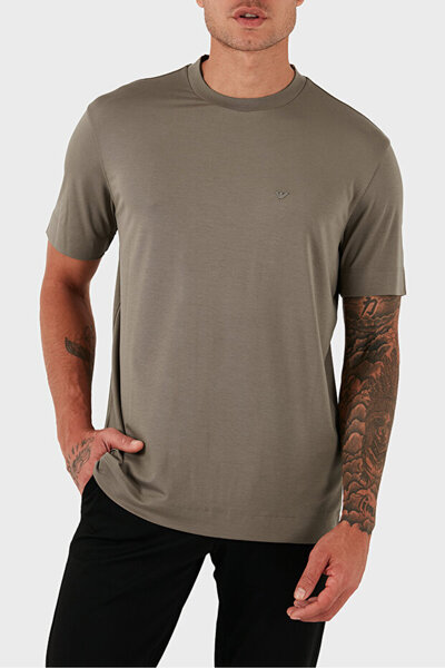Emporio Armani Men's Cotton Brand Logo Crew Neck Khaki T-Shirt