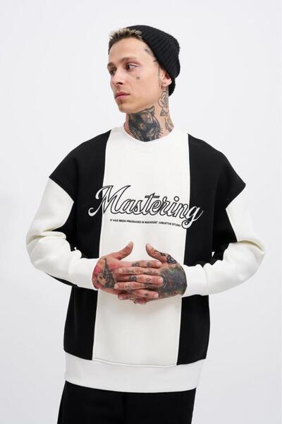 Machinist Ανδρικό στάμπα με στίχο Mastering, Ραμμένο στάμπα, Εκρού-Μαύρο